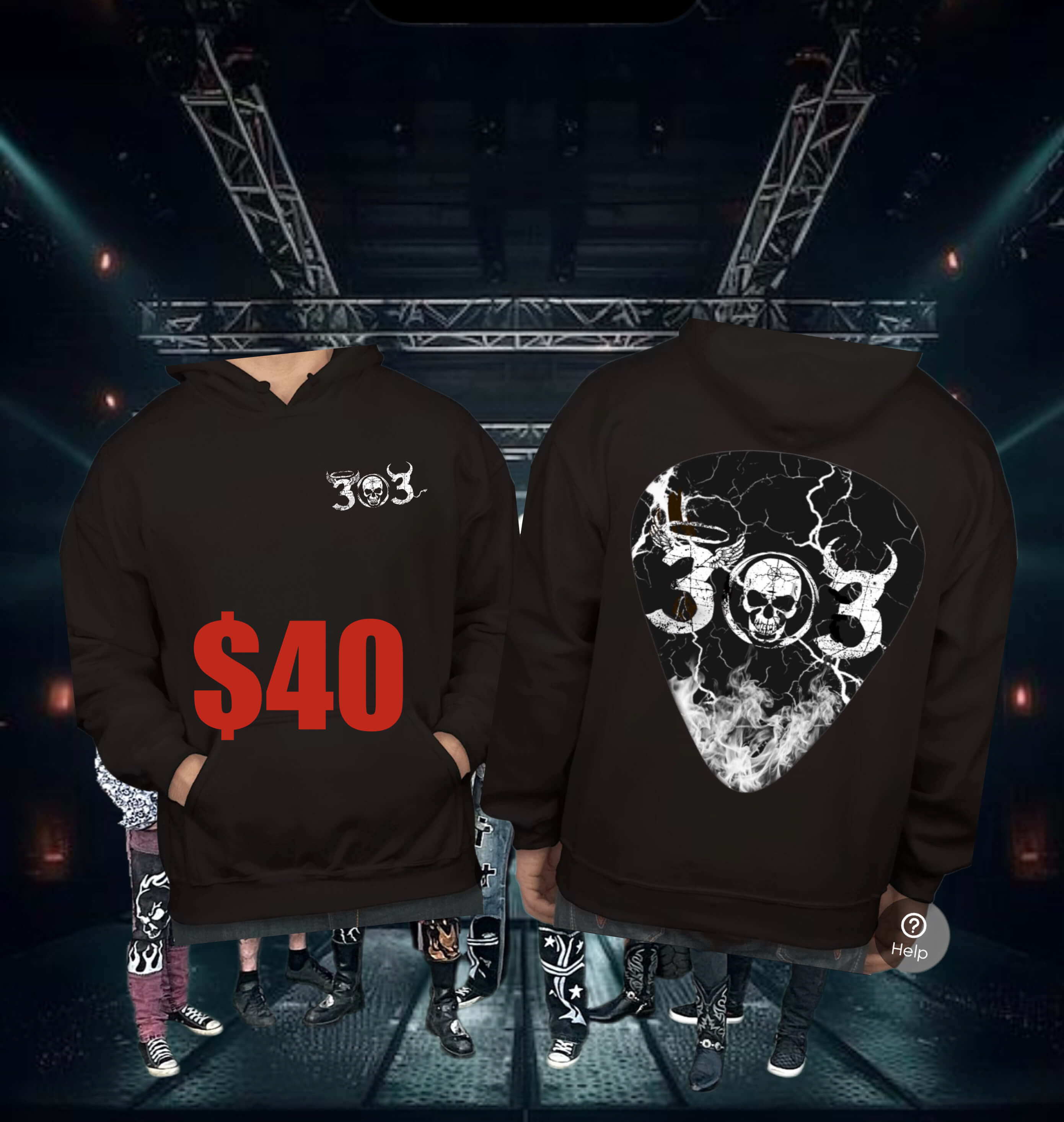 303 band hoodie — front and back